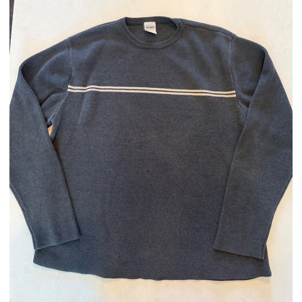 Old Navy Mens Vintage Y2K Knit Sweater Gray Stripe Crewneck Sz XL Grunge Skater